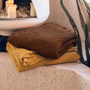 Waffle Weave Cotton Throw Blanket: Lightweight Textured Bedspread