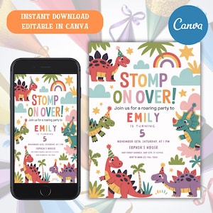 Editable Dinosaur Birhday Invitation, It&#39;s a Boy Dinosaur Baby Shower Invite, Boy Dinosaur Baby Shower, Boho Dinosaur