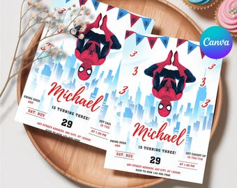 Invitación de Spider-Man, invitación digital para fiesta de cumpleaños de Spider-Man, tarjeta de cumpleaños infantil, descarga digital, plantilla editable
