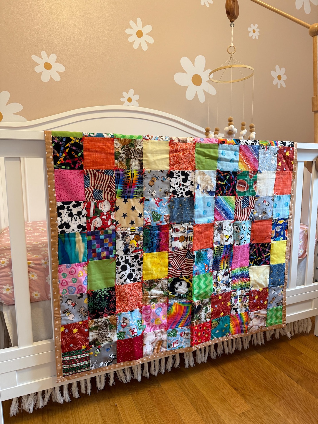 New Handmade 36x36” Patchwork Crib Quilt – Knotted Baby or Lap Blanket ...