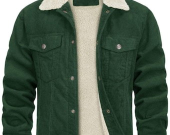 Men's Corduroy Sherpa Lined Jacket - Vintage Style Fleece Coat