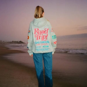 Vintage Road Trip Hoodie, Retro Tankstelle Grafik Pullover