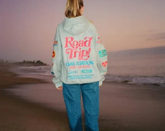 Vintage Road Trip Hoodie, Retro Gas Station Graphic Pullover