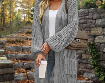 Cozy Chunky Knit Cardigan Long Sleeve Open Front Sweater Casual Fall Layer