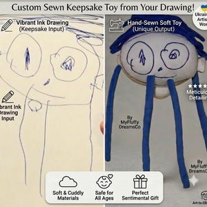 Custom Plush Toy from Child's Drawing, Hand-Sewn Keepsake Stuffed Animal
