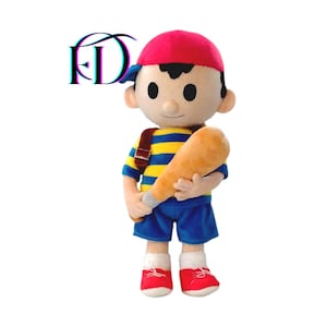 Handmade Plush Inspired by Retro Game Hero – Baseball Cap Boy Stuffed Toy – 35 cm Gamer Gift – Collectible Soft Doll