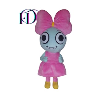 Handmade Plush Blue Girl Doll: Pink Dress & Bow - New Dandy&#39;s World Inspired