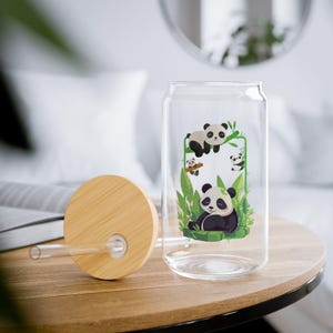 Panda Sipper Glas, 16 Unzen Reisebecher, mit wiederverwendbarem Stroh, niedlichem Bambusdeckel, Party Favor