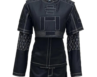 Star warCustom Mandalorian-Inspired Women's Mando Costume – 3-Piece Black Beskar Outfit – Sci-Fi Warrior Cosplay Set