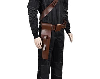 Traje de vuelo mandaloriano negro con funda / Disfraz de cosplay de Star Wars personalizado