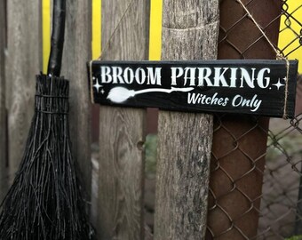 Letrero de madera para estacionamiento de escobas, letrero "Solo brujas", letrero de mago, letrero de Halloween, decoración de Halloween, decoración para el porche, letrero para exteriores