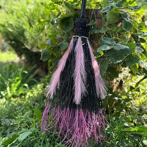 Black And Pink Witch Broom, Halloween besom, Halloween Broom, Wedding Broom, Witch Broom Decor, Handmade Broom