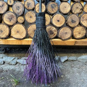 Black And Purple Witch Broom, Halloween besom, Halloween Broom, Wedding Broom, Witch Broom Decor, Handmade Broom