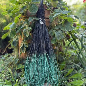 Black And Green Witch Broom, Halloween besom, Halloween Broom, Wedding Broom, Witch Broom Decor, Handmade Broom