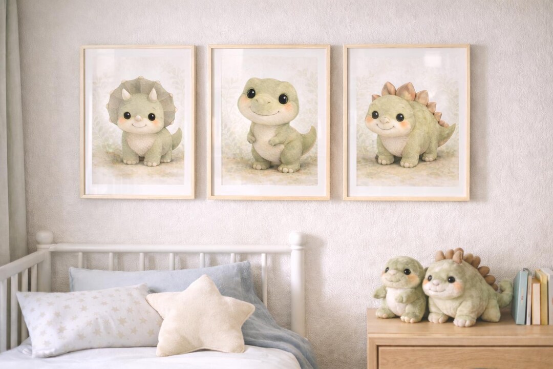 Dinosaur Nursery Wall Art Animal Poster Set 3 Piece Dino Baby Room ...