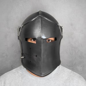 Shadow Knight Barbuta Helmet – Black Medieval Warrior Helm for Cosplay, LARP, Collectors & Gothic Armor Display