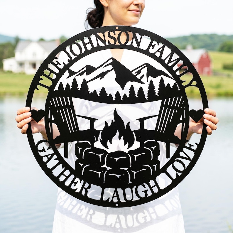 Personalized Family Campfire Metal Sign | Rustic Mountain Cabin Decor ...