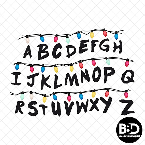 Stranger Things SVG PNG | Christmas Lights Alphabet Font Clipart | Upside Down Inspired Wall Art Print Digital Download File for Cricut