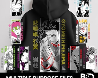 Paquete de 9 colecciones de animes PNG con fondo transparente, perfecto para impresión bajo demanda, camisetas con capucha de anime PNG, anime SVG, megapaquete