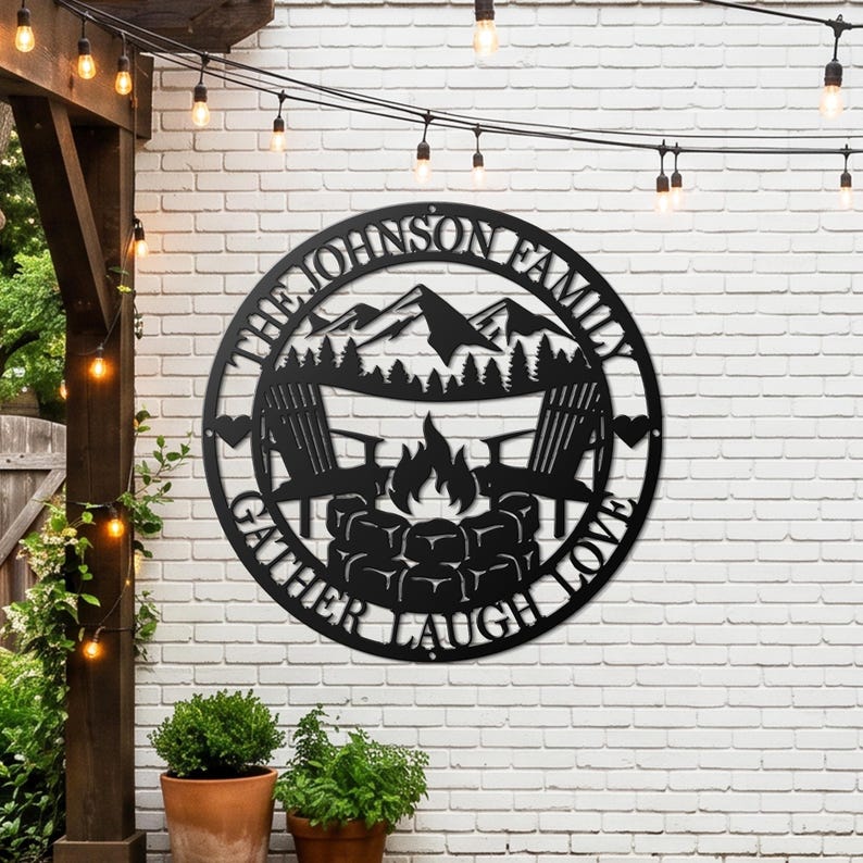 Personalized Family Campfire Metal Sign | Rustic Mountain Cabin Decor ...