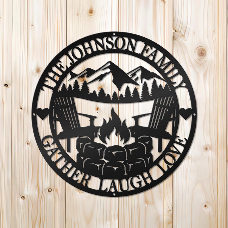 Personalized Family Campfire Metal Sign | Rustic Mountain Cabin Decor ...
