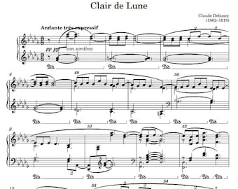 Clair de Lune - Partitura completa para piano de nivel intermedio