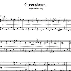 Piano Music Sheets - Greensleeves - English Folk Song