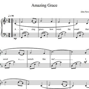 Amazing Grace - Anfänger Klavier Noten Hymns