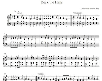 Deck The Halls - Música navideña para piano para principiantes