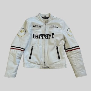 Ferrari Racing Jacket: Michael Schumacher F1 Style - White Leather Coat