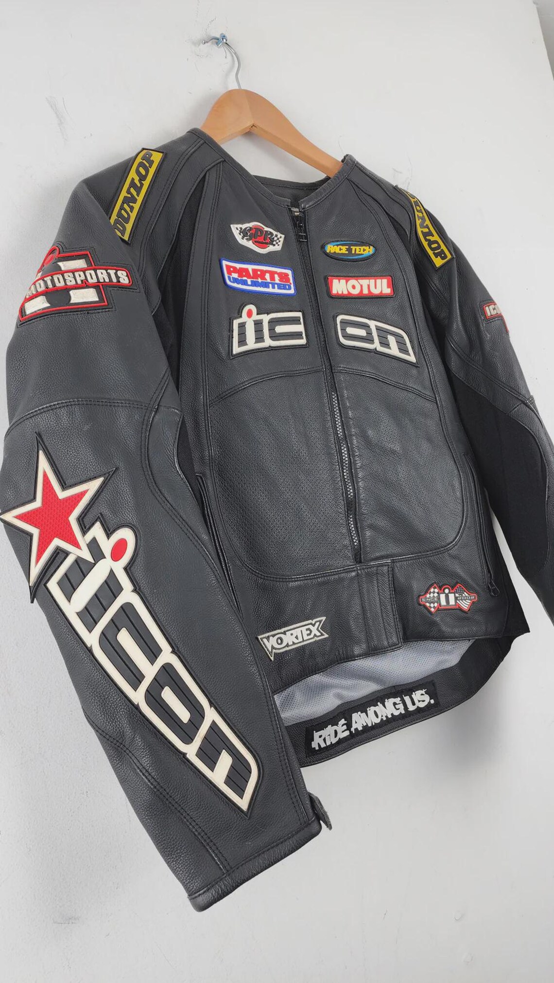 ICON Leather Racing Jacket – Black Perforated Biker Coat – Men’s ...