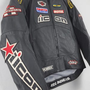 ICON Leather Racing Jacket – Black Perforated Biker Coat – Men’s ...
