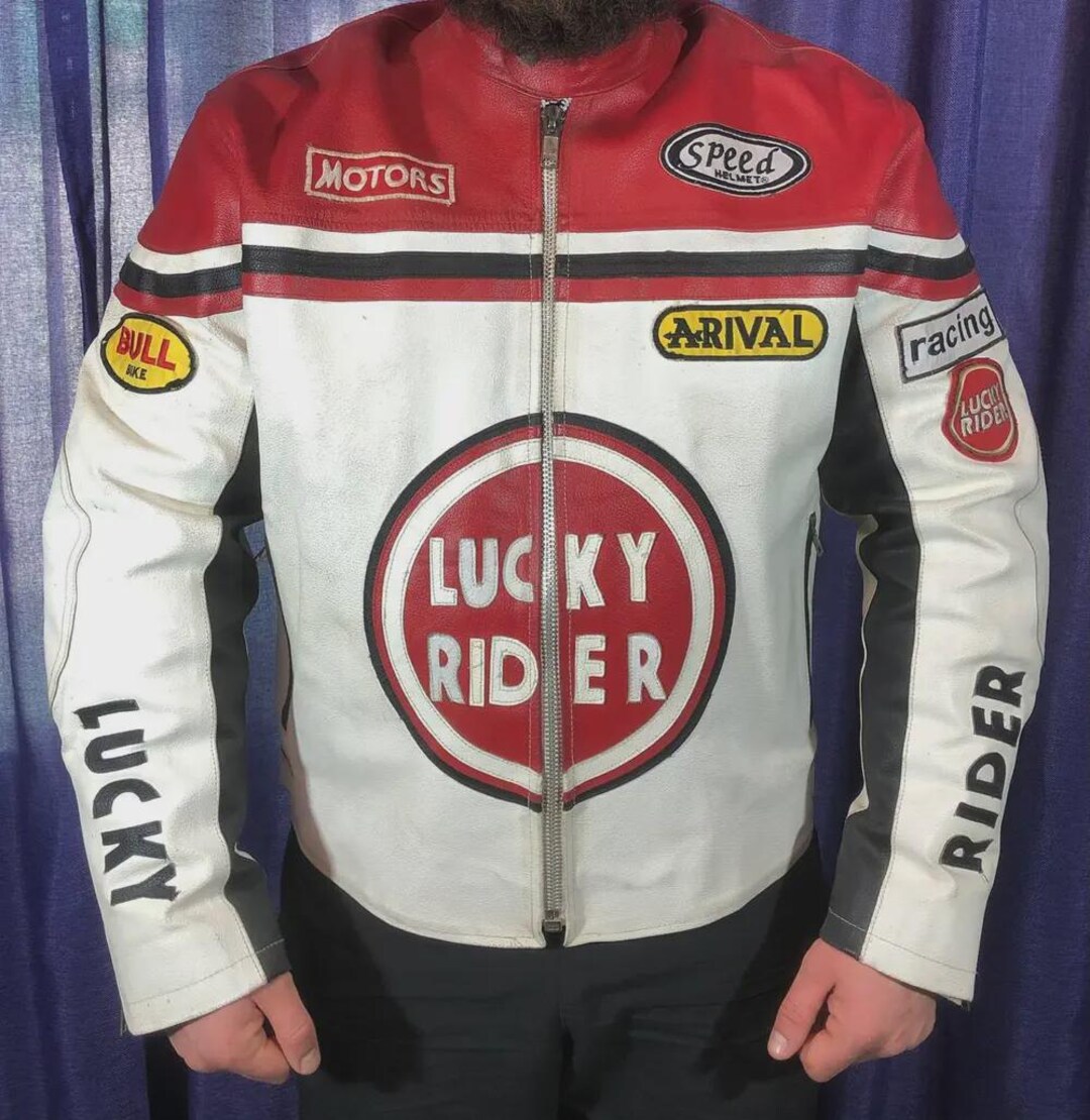 Lucky Rider Leather Biker Jacket: Vintage Racing Motorcycle Style - Etsy