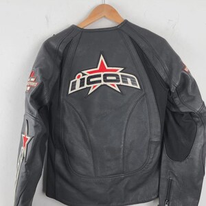 ICON Leather Racing Jacket – Black Perforated Biker Coat – Men’s ...
