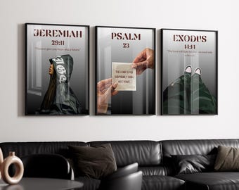 Set of 3 Christian Wall Art, Bible Verse Prints, Jeremiah 29,11 Psalm 23 Exodus 14:14, Scripture Poster Set, Faith Home Decor