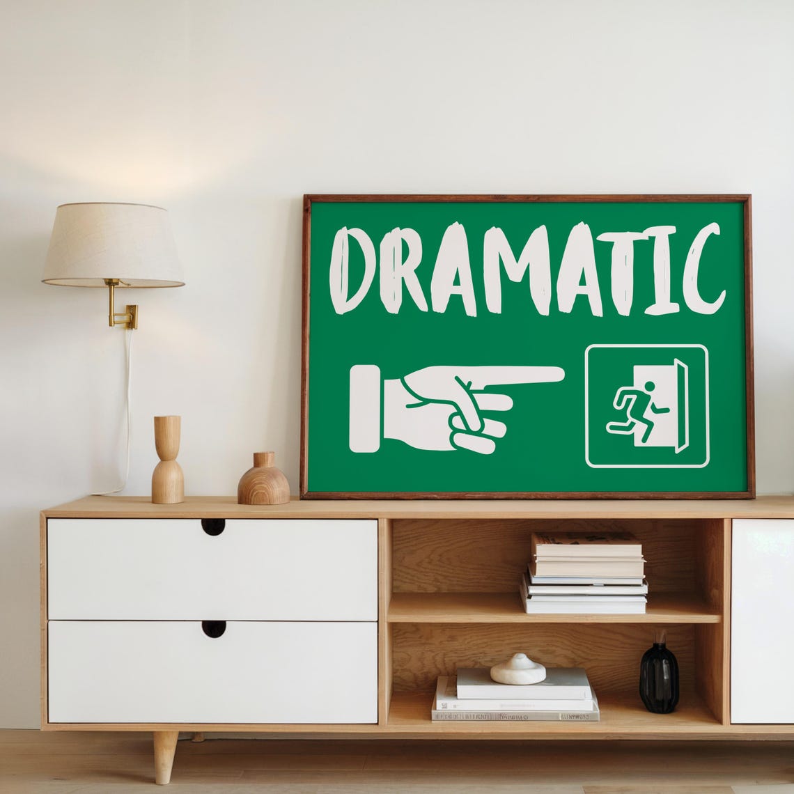Exit Sign Humor Dramatic Exit Sign Wall Art | Office Decor | Funny Green Typography ...