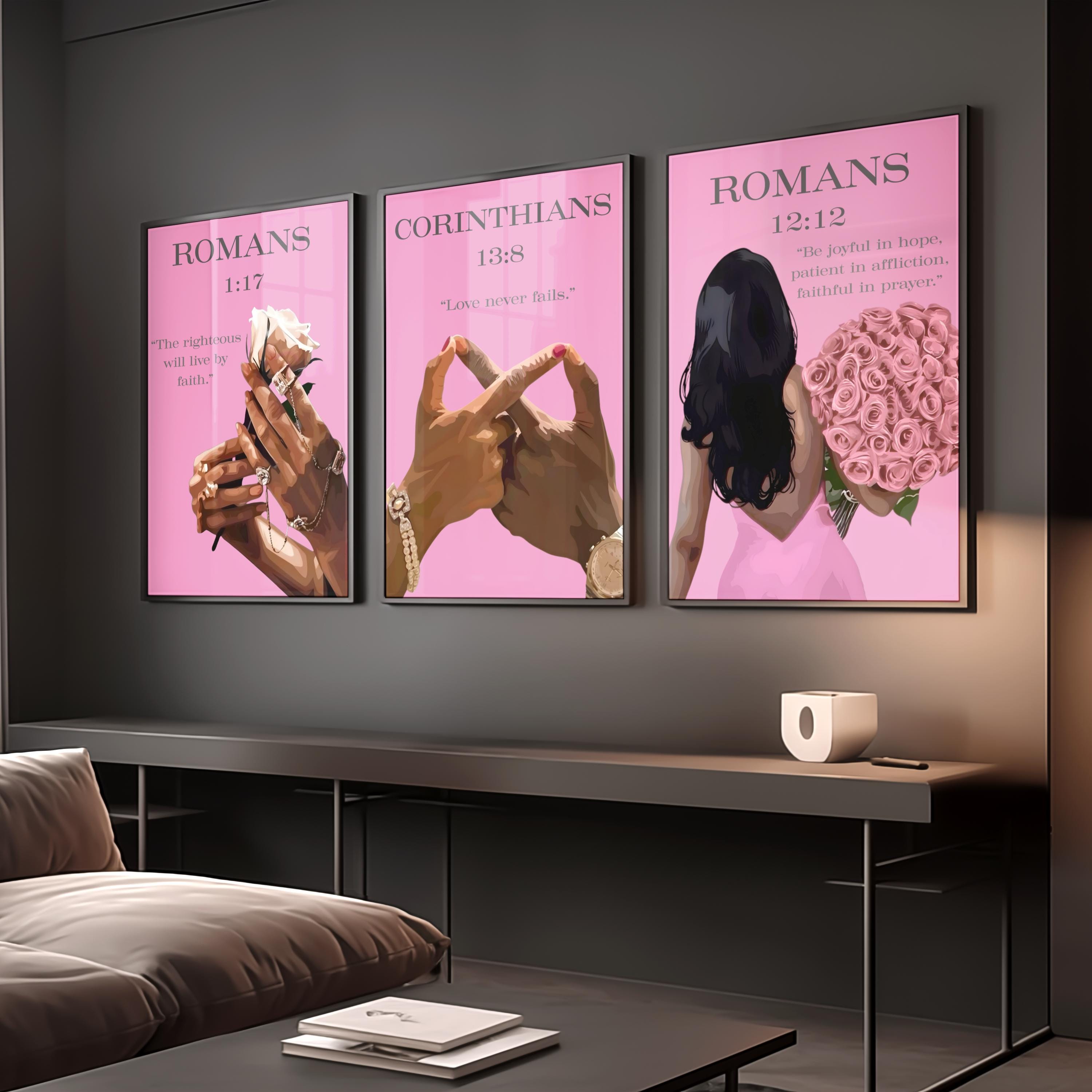 Pink Christian Wall Art Set of 3 Bible Verse Prints, Scripture Wall ...