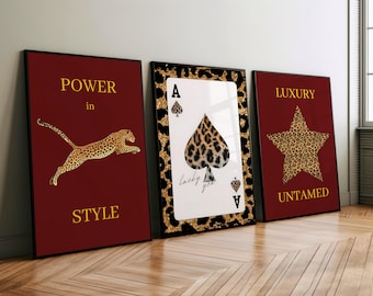 Set of 3 Luxury Leopard Wall Art Prints, Glam Animal Print Decor, Luxury Fashion Home Decor, Modern Fashion Poster Set, Digital Download