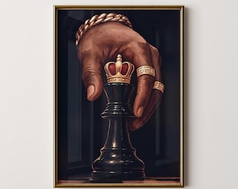 Luxury Chess King Wall Art, Modern Black Gold Poster, Home Decor, Gift for Him, Black King Poster, Hypebeast Wall Art, Digital Download