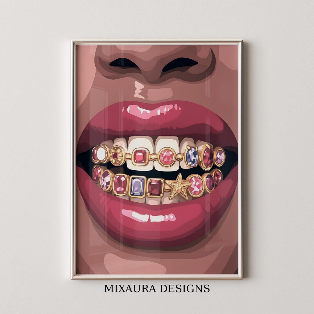 Luxury Melanin Wall Art | Gold Grillz Lips Art | Black Woman Fashion ...