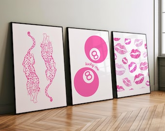 Pink Leopard Lips 8 Ball Print Set: Modern Gallery Wall Art (Digital Download)