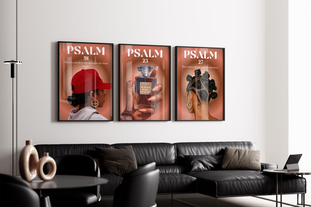 Set of 3 Modern Psalm Wall Art, Psalm 23 91 27 Prints, Black Christian ...
