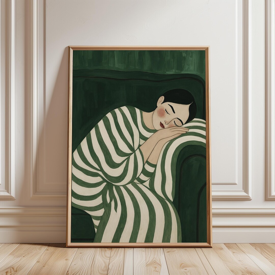 Emerald Green Woman Wall Art, Minimalist Female Portrait Print ...