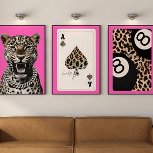 Leopardmönstrat set: Y2K Glam-väggdekorationer, 8-boll och spelkort (digital nedladdning)