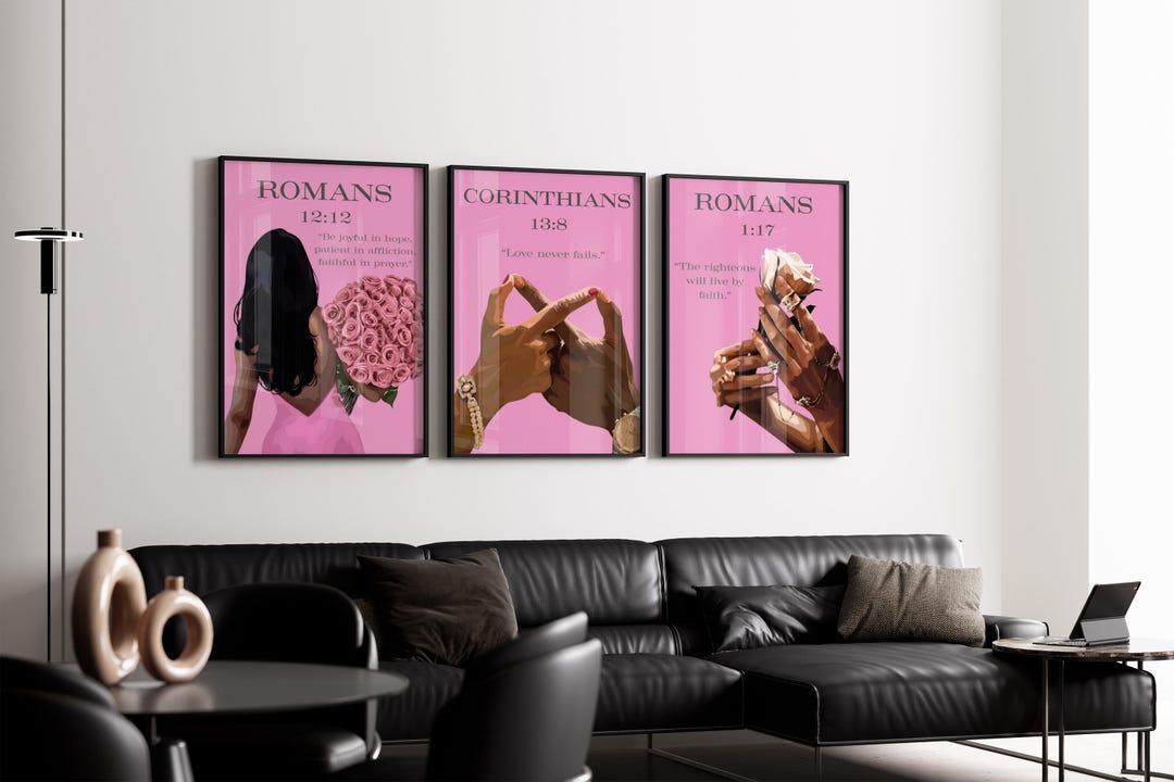 Pink Christian Wall Art Set of 3 Bible Verse Prints, Scripture Wall ...