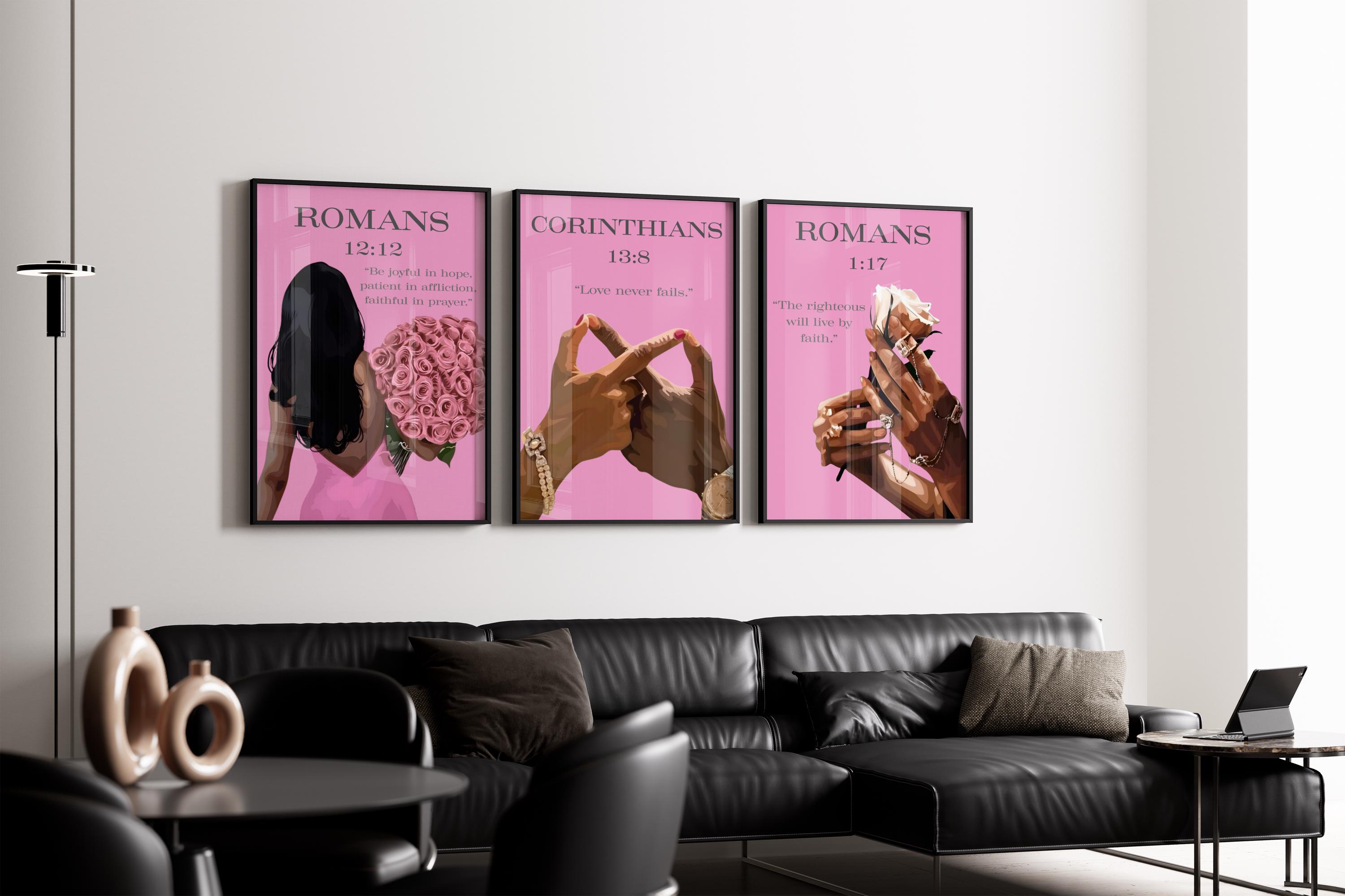Pink Christian Wall Art Set of 3 Bible Verse Prints, Scripture Wall ...