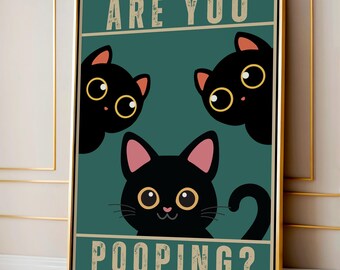 Funny Cat Bathroom Print: Toilet Humor Wall Art (Digital Download)
