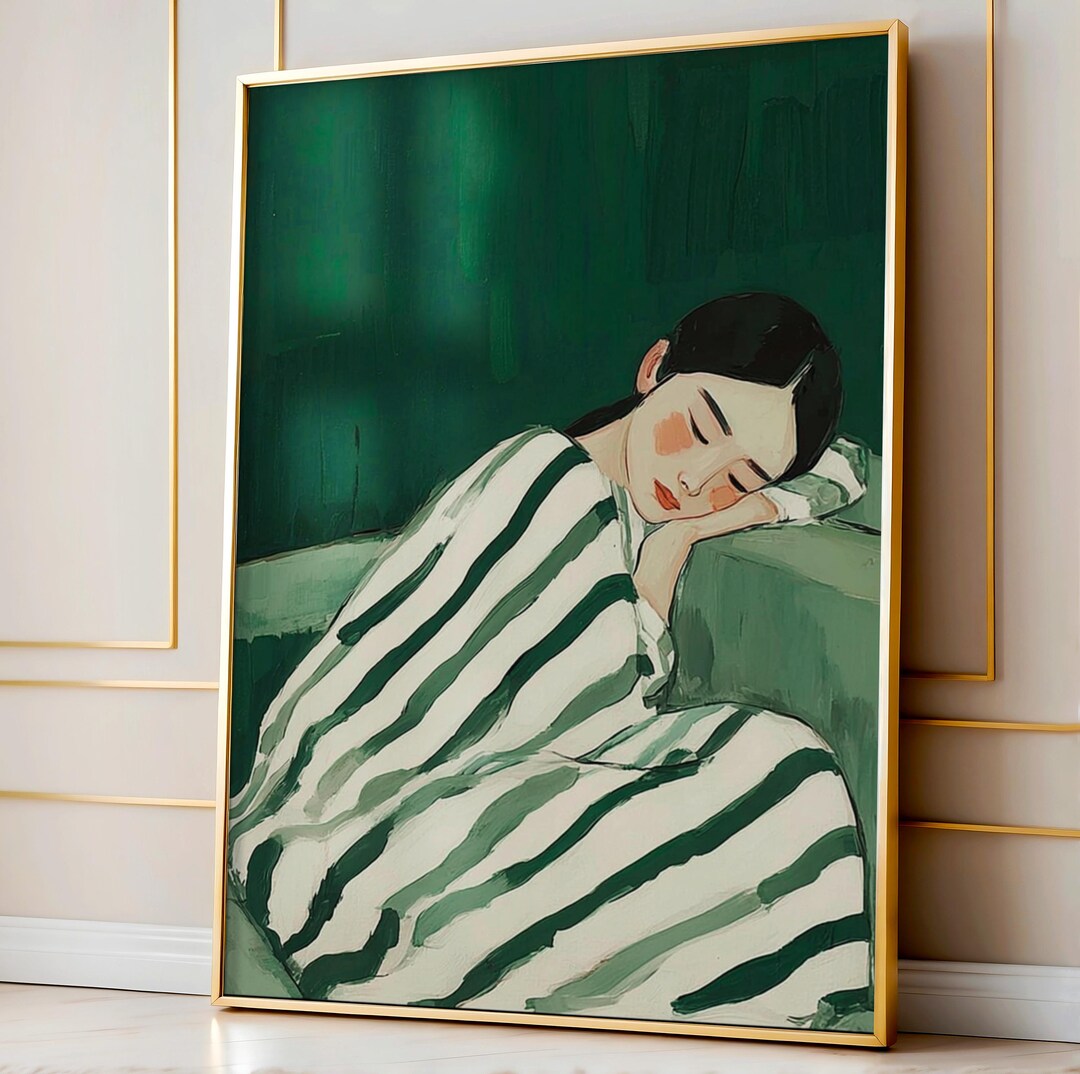 Emerald Green Woman Wall Art, Minimalist Female Portrait Print ...