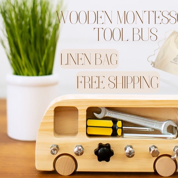 Montessori Screw Board Set w/ Linen Bag | Toddler Wooden Montessori Toys for 3 Year Old+ | Screwdriver Set for Kids