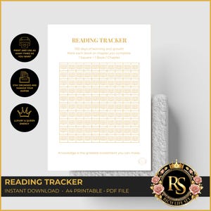Leestracker | Luxe afdrukbare pdf van A4-formaat | Logboek van 100 dagen leren en groeien | Rich Life-set